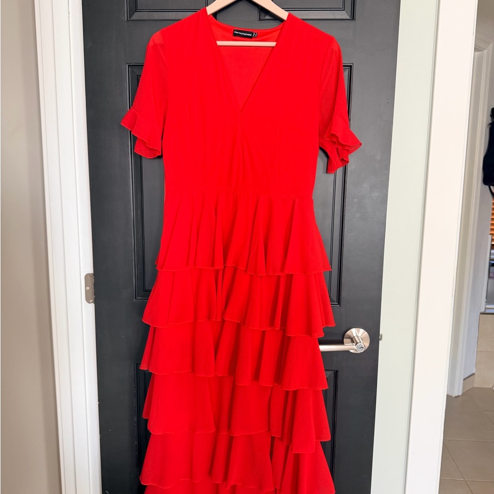 PrettyLittleThing Vibrant Red Layered Midi Dress